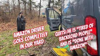 Attempted Amazon delivery fail. Prime problem driver quits. Offroad in the mud and gets stuck.