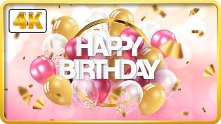 Pink and Gold birthday theme with balloons and confetti background video loops HD 3 hours
