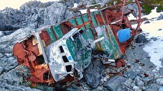 Shipwreck of a Fishing Trawler smashed on the Norwegian Coast