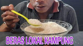 Beras lokal kampung||Asmr raw rice eating sounds||makan beras mentah di mangkok pakek sendok||