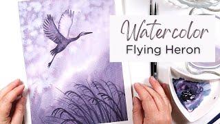 Painting with 1 color - Heron Bird in Moonglow Watercolor