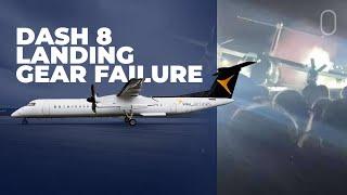 Dash 8-400 Wing Scrapes Runway & Catches Fire On Landing After Gear Failure