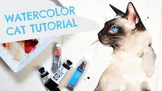 Siamese Cat Watercolor Tutorial - Loose watercolors on Arches Coldpress Paper