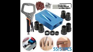 Woodworking Pocket Hole Jig ,15 Degree Angle Drill Guide Set Hole Puncher Locator Jig Drill Bit