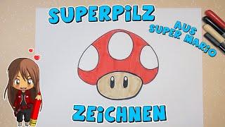 Super mushroom from Super Mario simply drawing for kids | from 5 years | Drawing with Evi | German