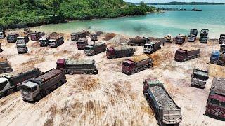 Incredible Huge Land Reclamation Project Massive Truck Unloading and Bulldozer Pushing Soil Stone