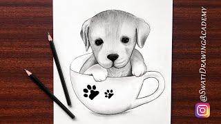 How to draw cute puppy in a cup | Cute Puppy in a Cup |