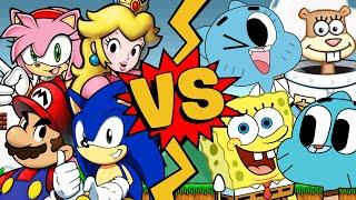 M.U.G.E.N. Battles | Mario/Peach/Sonic/Amy Rose vs SpongeBob/Sandy Cheeks/Gumball/Nicole