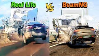 Real Life Crashes vs. BeamNG.Drive | Side-by-Side Comparison #1