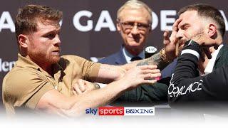 HEATED! Canelo Alvarez & Caleb Plant trade punches at pre-fight press conference 