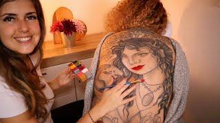 ASMR [Real Person] Tracing Lillys Tattoos | Back Scratching & brushing | light touch massage deutsch