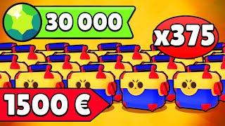 BRAWL STARS PACK OPENING d'ANNIVERSAIRE de 30000 GEMMES 375 MEGA BOITES !