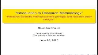 Research Methodology 1 Def. of research,  Scientific Method, types of research and study designs