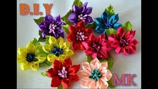  Цветы из лент 2.5cm/ Очень легкий вариант/ Ribbon Flowes/Tutorial/D.I.Y