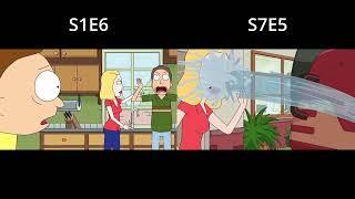 Rick and Morty S1E6 vs S7E5 Ending