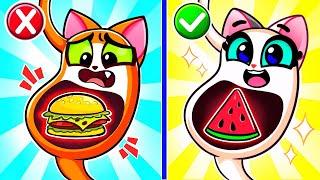 Don't Overeat, Baby Cat! Healthy VS Junkfood Cartoon by Purr-Purr Stories