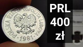 Cena Monety z PRL 400 złotych za 20 groszy 1981, moneta w Gadingu noty MS67