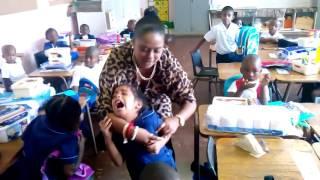 Little girl cries for mom on first day of school