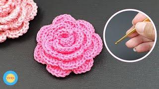 How to Crochet Rose Flower - Woolen Rose Flower - Hand Embroidery - DIY Yarn Studio