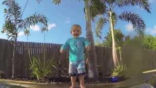 Tucker Pelletier 28 Months Old Flop Diving into Pool and swimming to step.