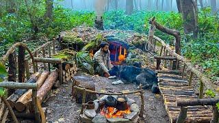 Building UNDERGROUND Bushcraft Shelter for SURVIVAL. Clay Fireplace, Cooking. 3 Days Winter Camping