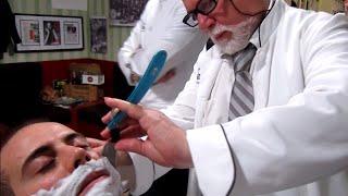  Old School Italian Barber - Shave with Straight Razor and hot towel - ASMR intentional sounds