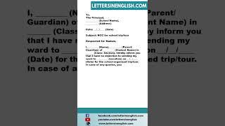 NOC for School Trip - No Objection Letter from Parents to School Principal for School Tour