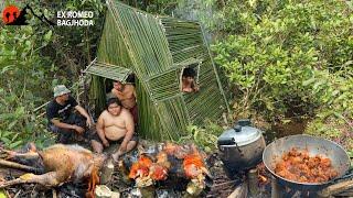 Building Primitive Beautiful Wild Bamboo House in Jungle Modern Survival Bushcraft Cooking Chicken