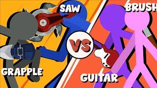 Supreme Duelist Stickman FIGHT ANIMATION: GRAPPLE x SAW vs GUITAR x BRUSH