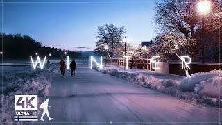 3 Hours of Romantic Winter Night Walks in Snow, Finland - Slow TV 4K