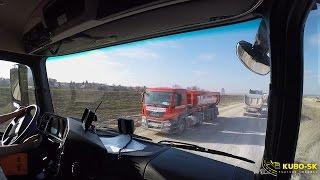 Mercedes Benz Arocs 4448 10x6 on a construction site - truck cab view