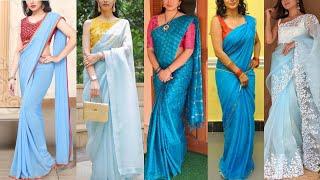 Top 7 Contrast Blouse Ideas with Sky Blue Saree