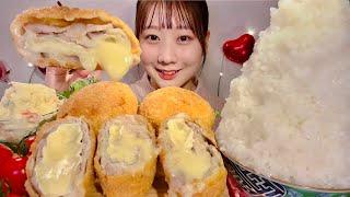 ASMR Camembert Cheese Pork Cutlet【Mukbang/ Eating Sounds】【English subtitles】