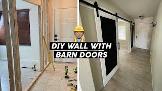 DIY INTERIOR WALL WITH BARN DOORS | First Fixer Upper