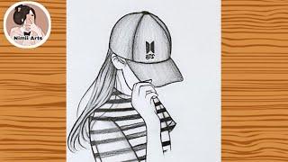 how two draw girl wearing a cap|#easy_drawing #nimii arts