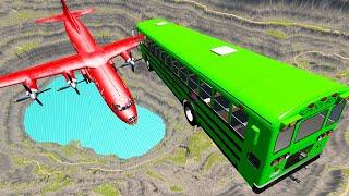 Throwing School Busses At Red Tasticola Airplane Leap Of Death -  BeamNG.Drive