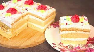 Vanilla Cream Slice Cake without Oven | Vanilla Pastry Cake without Oven | Vanilla Slice Cake Recipe