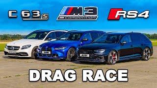 New RS4 Comp v M3 v AMG C63: Estate DRAG RACE