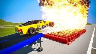 Lego Cars Jumping through Fire Wall | Brick Rigs