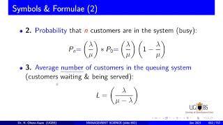 13a Queuing Model essence, arival & service rate, 8 formulae