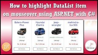 How to highlight DataList item on mouseover using ASP.NET with C#