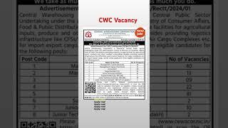 CWC Job Notification #cwc #centralgovernment #government #govtjob #newjobs #trendingshorts #job #ty