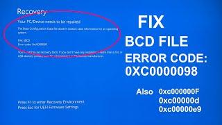 Your PC/Device Needs To Be Repaired - Error Code: 0xc0000098 [Solved] | Fix BSOD Errors