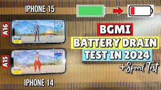 iPhone 14 Vs iPhone 15 BGMI Battery Drain Test in 2024|Speed Test (A15 vs A16)