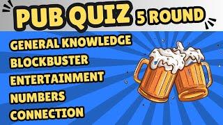 Online Pub Quiz: 5 Rounds of General Knowledge, Blockbuster, Entertainment, Number And Connection