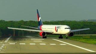 AZUR AIR GERMANY Boeing 767-300ER HEAD-ON VIEW Landing at Düsseldorf Airport | D-AZUA