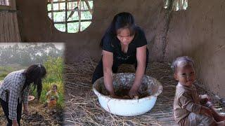 A single mother's new life - building walls with earth to keep warm.