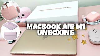  2020 macbook air m1 *gold* | aesthetic unboxing | shopee accessories 