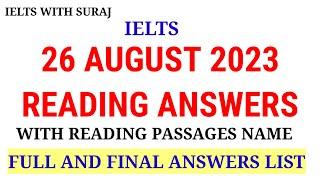 26 AUGUST 2023 Reading answers with Reading passages name| 19 AUGUST 2023 Ielts exam review