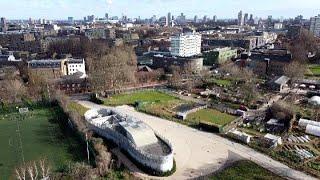 The rapidly built up of Stepney Green explored by drone